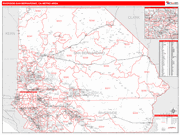 Riverside-San Bernardino-Ontario Metro Area Wall Map Red Line Style